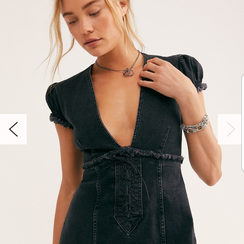 Free People Something Sweet Mini black denim dress - Picture 3 of 13
